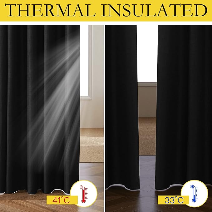 NICETOWN Vintage Open Linen Weave Flax Thermal Curtains, 100% Blackout Curtains - Image 4