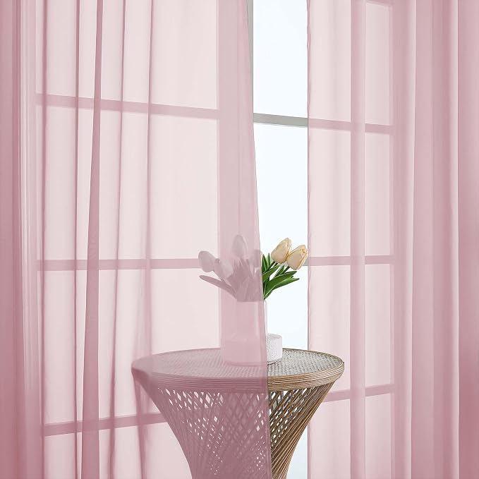 Chyhomenyc Blush Pink Sheer Curtains 63 Inches Long 2 Panels, Light Filtering - Image 9