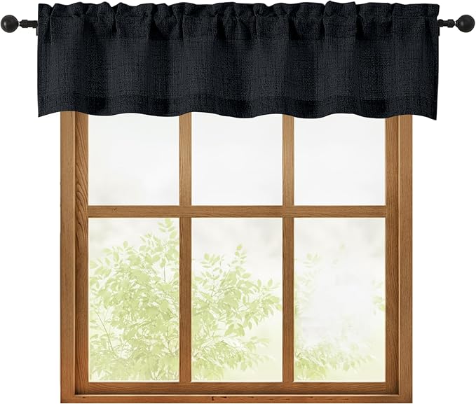 OWENIE Black Valances for Windows 1 Pcs, Light Filtering Textured Farmhouse by OWENIE