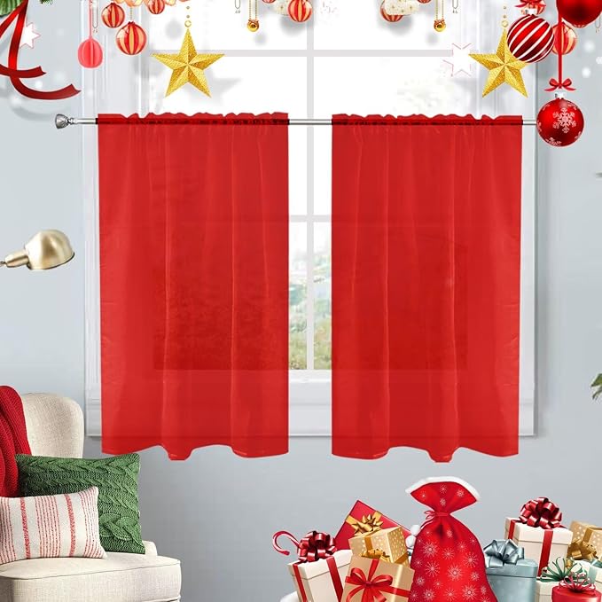 SpaceDresser Basic Rod Pocket Sheer Voile Window Curtain Panels Red 1 Pair 2 by SpaceDresser