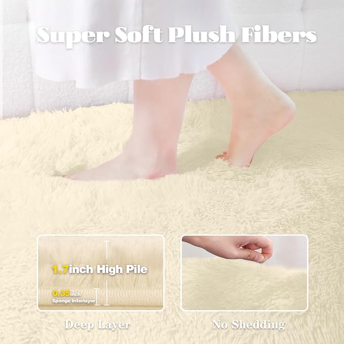8x10 Area Rugs Cream White: Fluffy Shag Soft Washable Rug Large Fuzzy Plush - Image 2