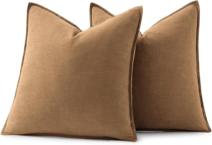 MIULEE Decorative Linen Euro Sham Pillow Covers 24x24 Brown ​Boho Farmhouse​ - Image 6