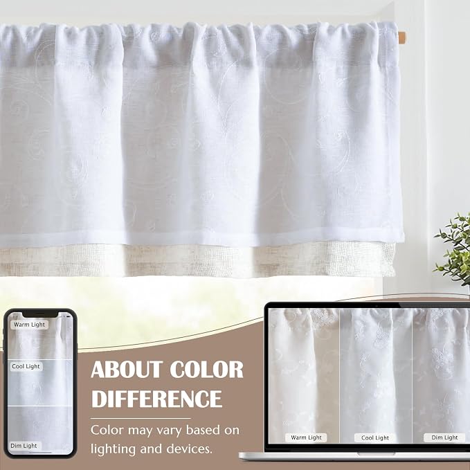 jinchan Linen Valance for Window Embroidered Farmhouse Light Filtering Voile - Image 6
