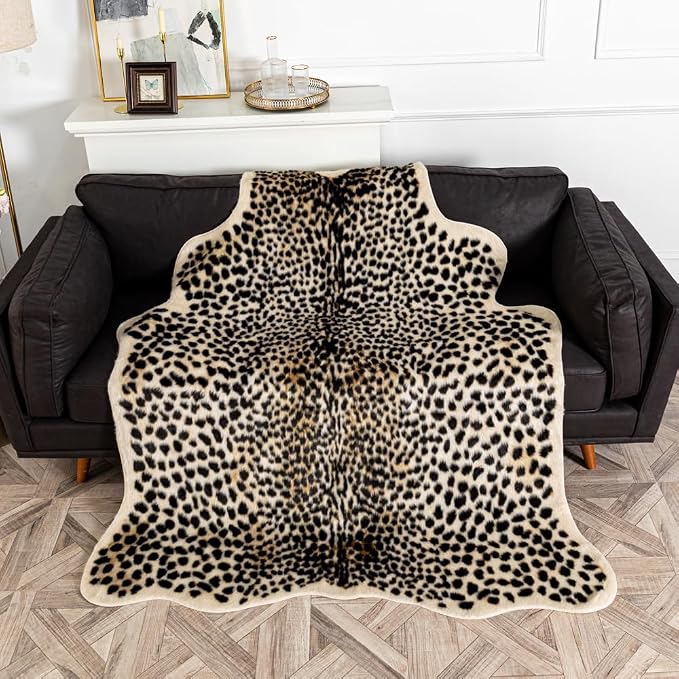 Leopard Area Rug Animals Printed Hide Mats Faux Fur Cowhide Skin Carpet - Image 4