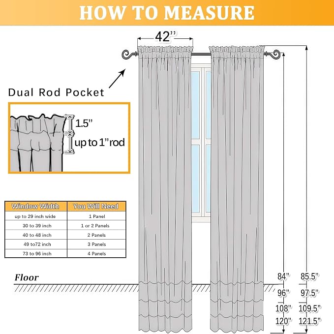 Gwine Black Sheer Curtains 90 Inches Long 2 Panels Set, Light Filtering Solid - Image 9