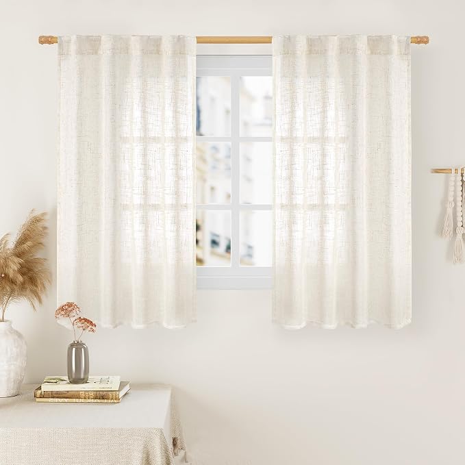 LAMIT 45 Inch Short Window Linen Curtains, Light Filtering Panels Back Tab and by LAMIT
