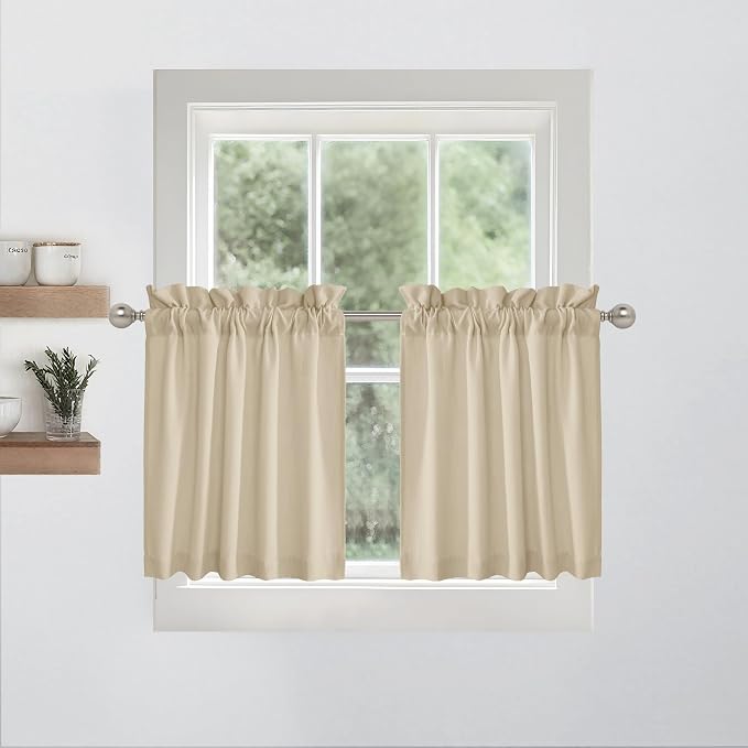 RYB HOME Cafe Curtains 24 inches Length, Short Kitchen Valances and Curtain Set - Image 6
