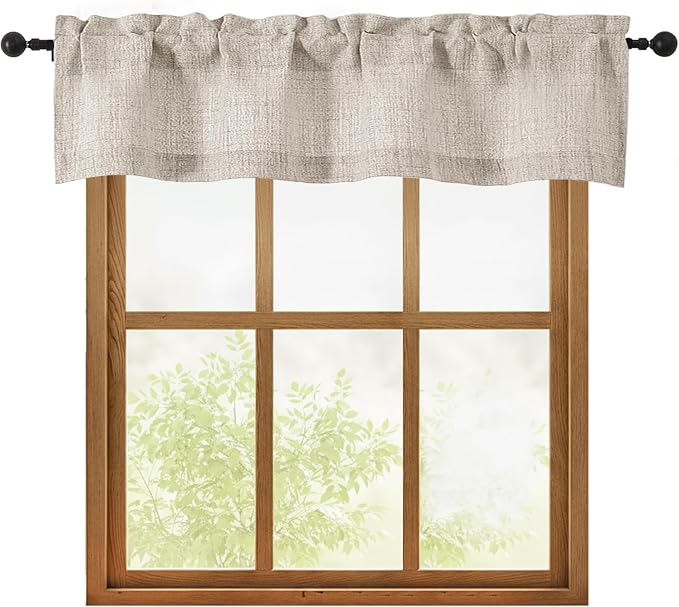 OWENIE Linen Valances for Windows 1 Pcs, Light Filtering Textured Farmhouse by OWENIE