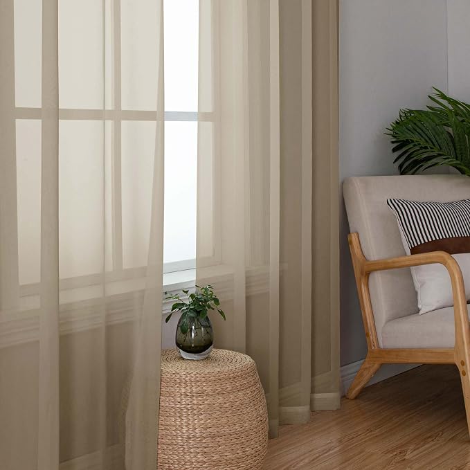 Chyhomenyc Taupe Sheer Curtains 120 Inches Long - Image 2