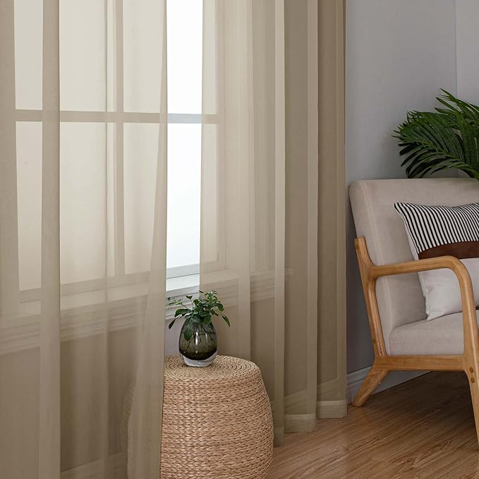 Chyhomenyc Taupe Sheer Curtains 84 Inches Long 2 Panels Set- Light Filtering - Image 4