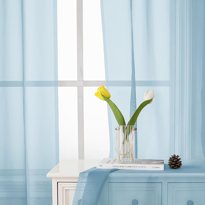 Lecloud Light Blue Sheer Curtains 84 Inches Long 2 Panels, Light Filtering - Image 7