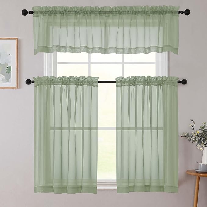 Cafe Curtains 36 Inch Length Tier 2 Pieces, Modern Soft Airy Sheer Kitchen - Image 8