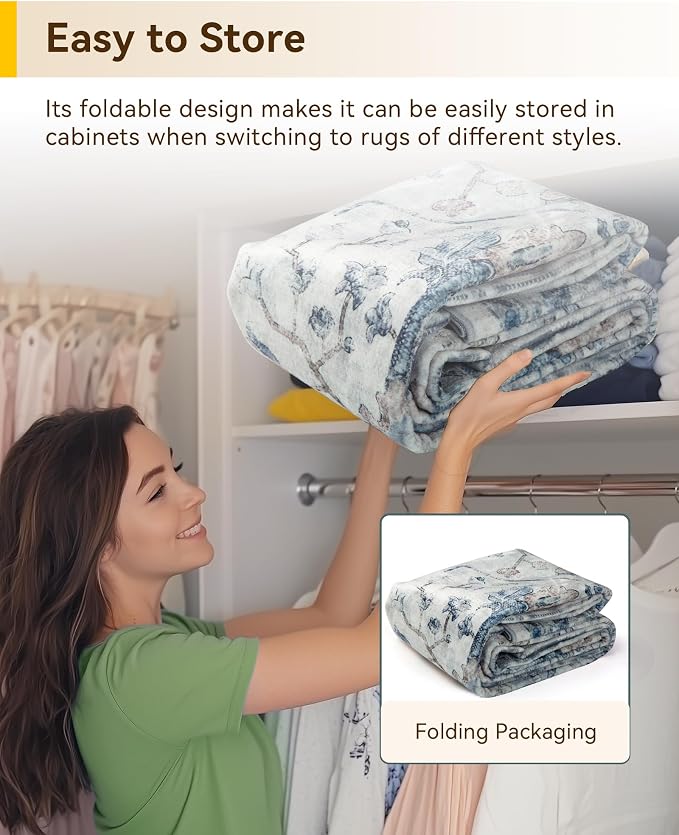 Area Rugs Square 7ft Washable Non-Slip, Floral Vintage Distress Print Pattern - Image 5
