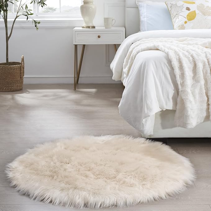 Ciicool Beige Fluffy Round Fur Area Rug - Image 7