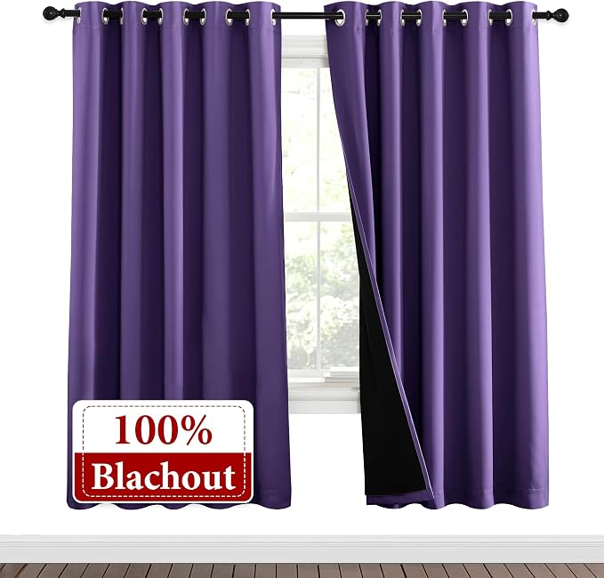 NICETOWN Lilac Purple Full Shade Curtain Panels, Pair of Energy Smart & Noise - Image 2