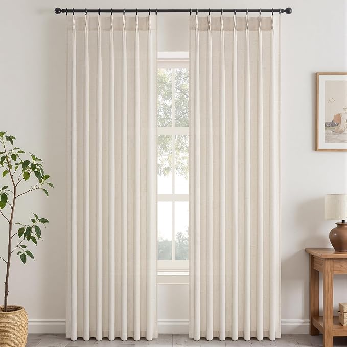 Topfinel Ivory Beige Pinch Pleated Linen Curtains 84 Inch Length 2 Panels - Image 9