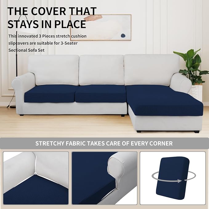 Easy-Going Stretch 3 Pieces Couch Cushion Covers - Image 5