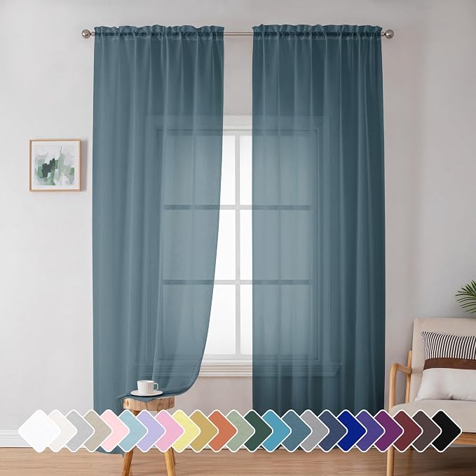 Simplebrand Dusty Blue Sheer Curtains 72 Inches Long 2 Panels by Simplebrand