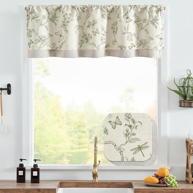 jinchan Floral Curtain Valance for Windows 16 Inch Linen Valance for Kitchen - Image 2
