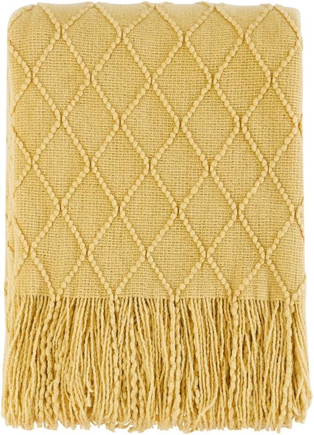 BOURINA Mustard Throw Blanket 60x80 Inches Throw Textured Solid Soft Sofa Throw by BOURINA