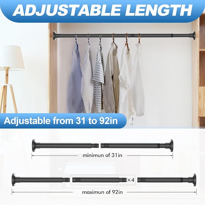 CorkLatta Black Shower Curtain Rod 31 to 92 Inch, 1 Inch Diameter Adjustable - Image 4