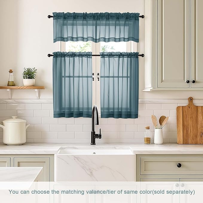 Small Sheer Curtains Tier 24 Inches Length 2 Pieces, Light Filtering Cafe - Image 2