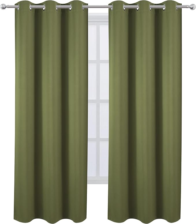LEMOMO Blackout Curtains 38 x 84 inch/Olive Green Curtains Set of 2 - Image 2