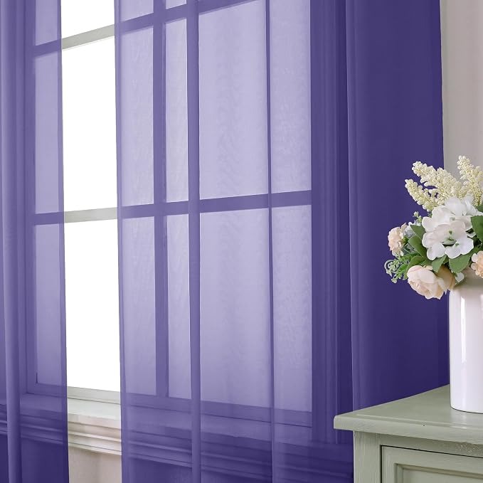 Aiyufeng Purple Sheer Curtains 90 Inches Long 2 Panels Set, Light Filtering - Image 2