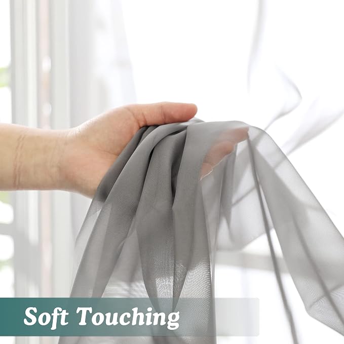 Chyhomenyc Sheer Window Curtains 63 inch Length 2 PCS- Rod Pocket Living Room - Image 9