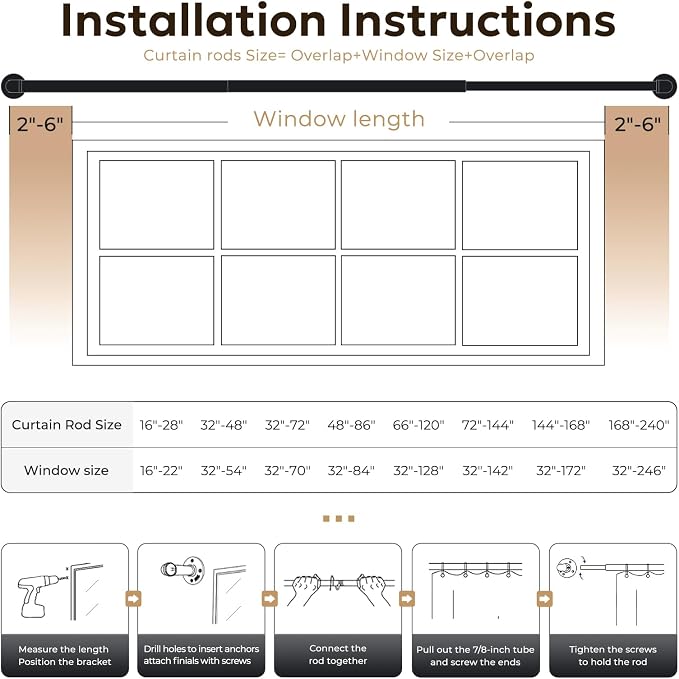 Zeerobee Curtain Rods for Windows 120 to 240, 1 Inch Industrial Wrap Around - Image 6