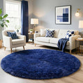 Navy Blue Round Rug 7Ft for Living Room Bedroom, Large Fluffy Fuzzy Circle Area by Amdrebio