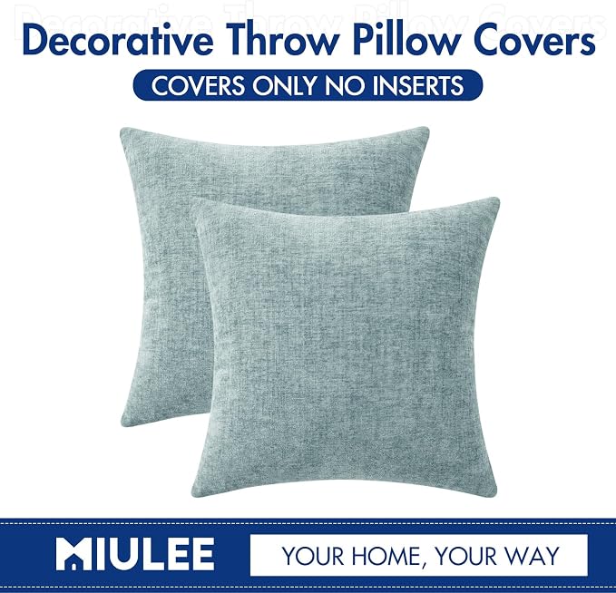 MIULEE Pack of 2 Light Blue Throw Pillow Covers 18x18 Inch Soft Chenille Pillow - Image 6