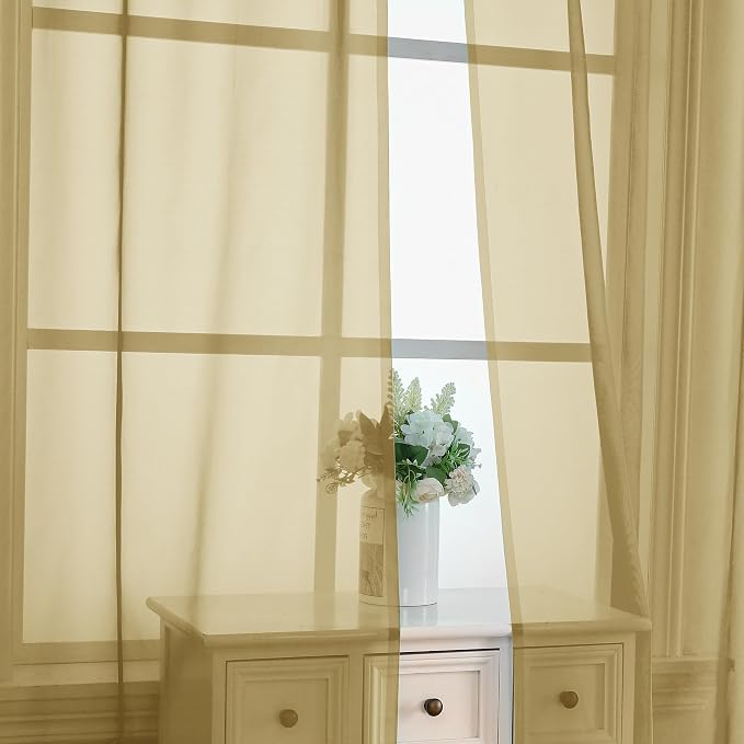 OVZME Gold Sheer Curtains 84 Inches Long 2 Panels - Image 5
