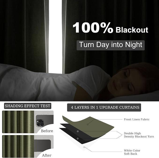 Olive Green Curtains 120 Inch Long 2 Panels Set - Image 6