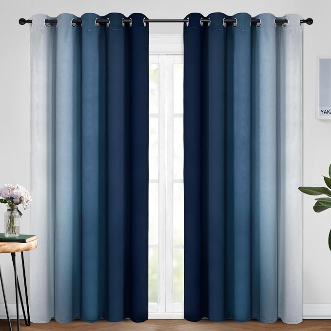 Yakamok Blue Ombre Curtains Room Darkening Grommet Curtains - Image 2