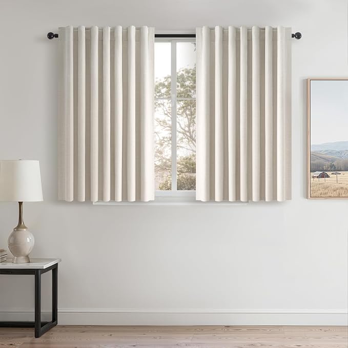 Short Linen Blackout Curtain Tiers 48 Inches Long 2 Panels Set Ivory Birch by Topfinel