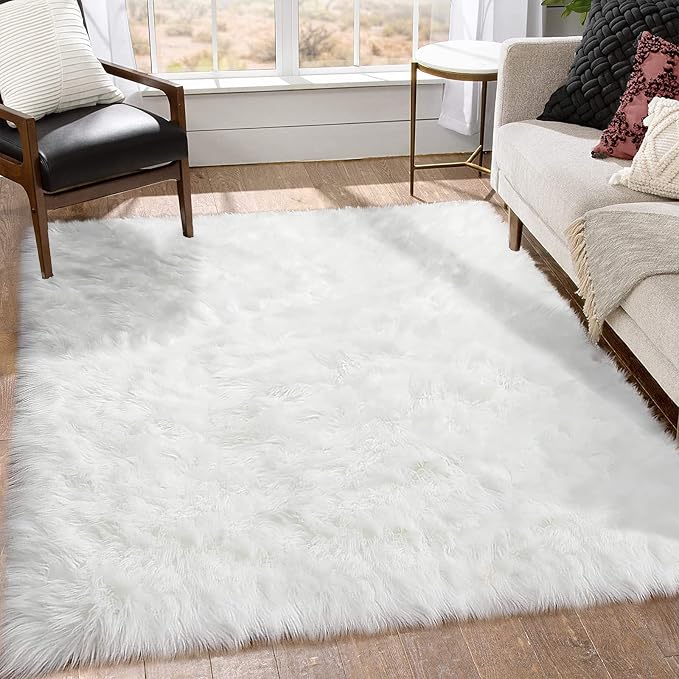 Goolela White Area Rug 6x9 Fluffy Fuzzy Furry Sheepskin Rug - Image 2