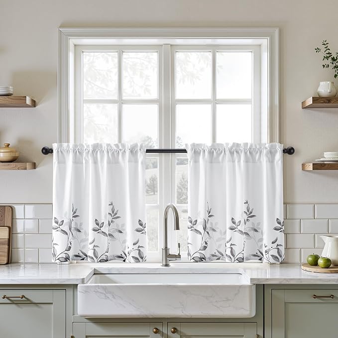 HOMEIDEAS Kitchen Curtains, Short Non-See-Through Privacy 30X24 Inch Length by HOMEIDEAS