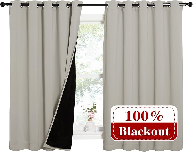 NICETOWN Natural 100% Blackout Lined Curtains, 2 Thick Layers Completely - Image 2