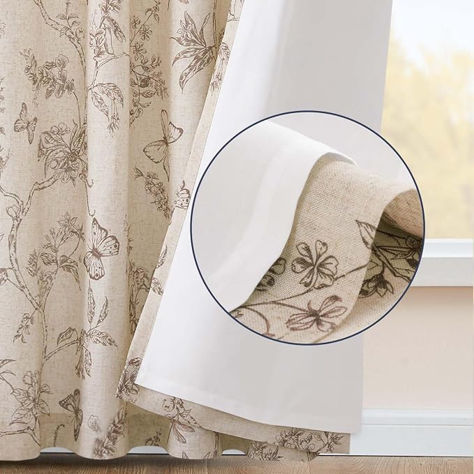 jinchan Floral Curtains Lined Linen Blend Curtain - Image 3