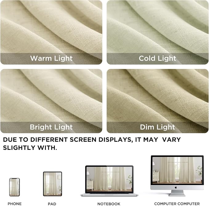 Joydeco Linen Curtains 72 Inch Length 2 Panels Set, Light Filtering Curtains - Image 2