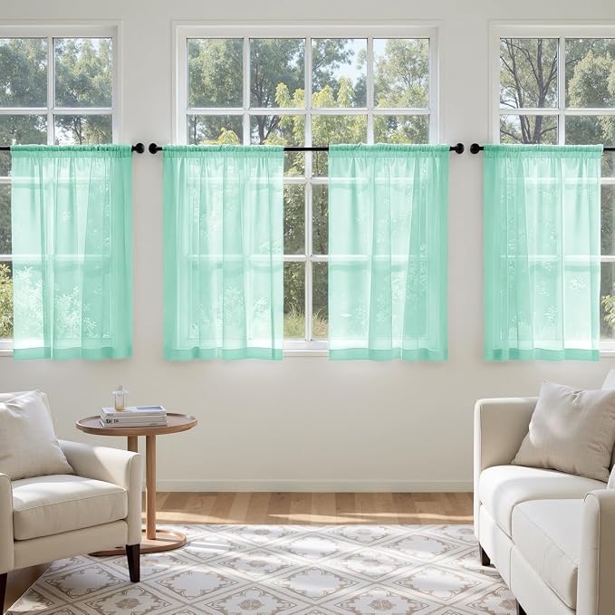 MIULEE Aqua Sheer Curtains 63 Inches Long, 4 Panels Set, Light Filtering Rod - Image 4