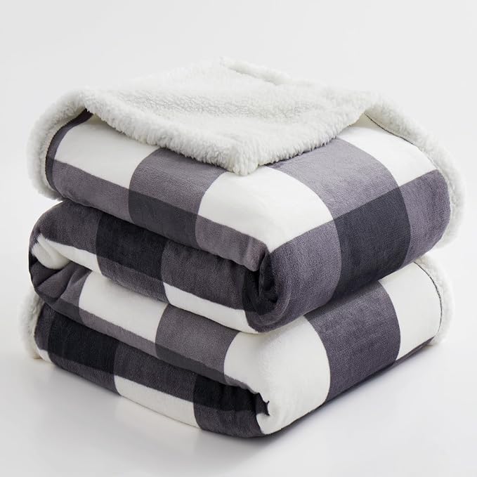 PU MEI Sherpa Blanket Fleece Throw Blanket Full Queen Plaid Thick Bed Blanket - Image 7