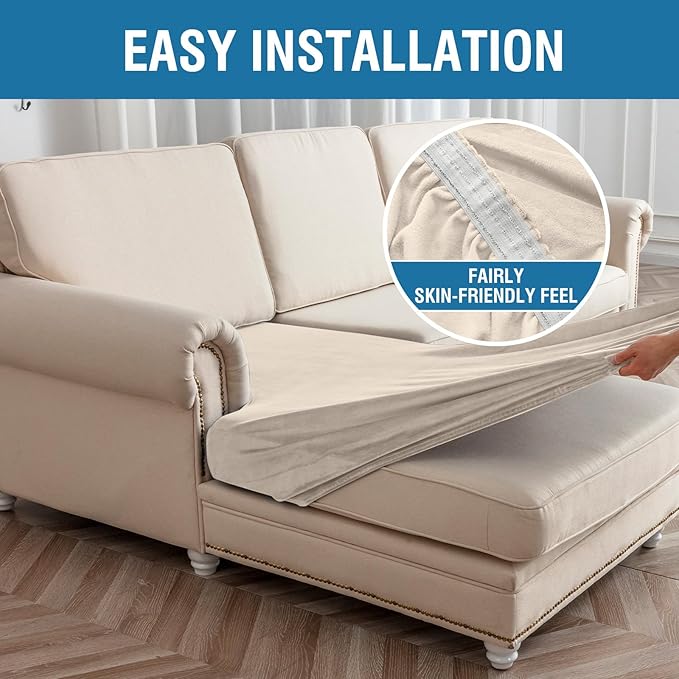 Couch Cover 4-Piece Elastic Velvet Couch Cushion Covers & Chaise Slipcovers - Image 6