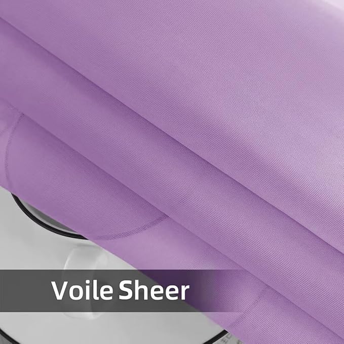 youleyar Solid Sheer Rod Pocket Curtain Voile Draperies 2 Panels White Beige - Image 6