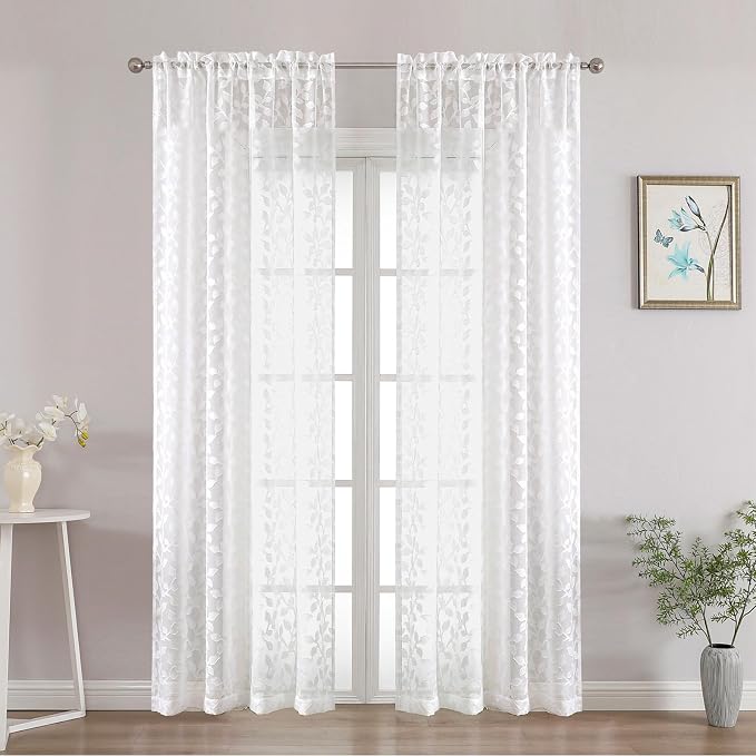Chyhomenyc White Sheer Curtains 84 Inch Length 2 Panels Set, Light Filtering - Image 2