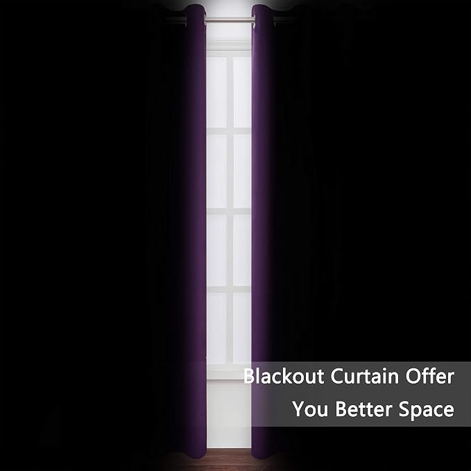 LEMOMO Blackout Curtains 66 x 95 inch/Purple Curtains Set of 2 Panels/Thermal - Image 3