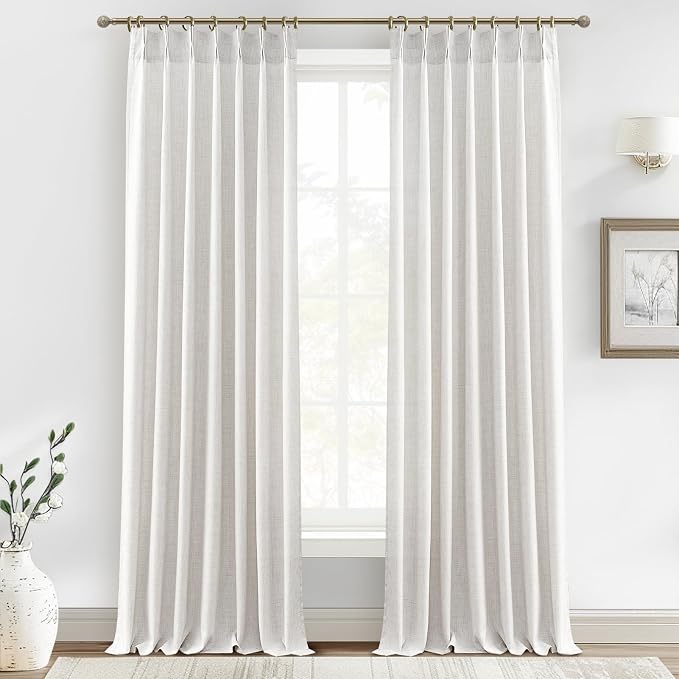 Extra Long 112 Inch Beige White Light Filtering High Ceiling Curtains by PleatedDrapes
