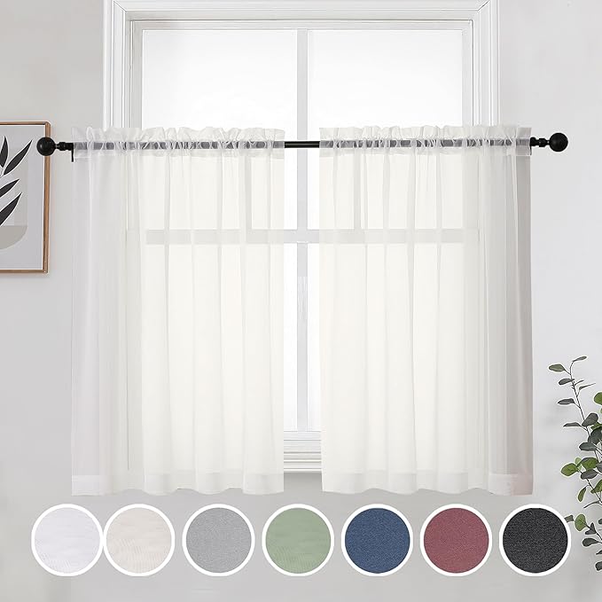 OWENIE Short Sheer Curtains 30 Inches 2 Panels Set, Kitchen Tiers Light by OWENIE