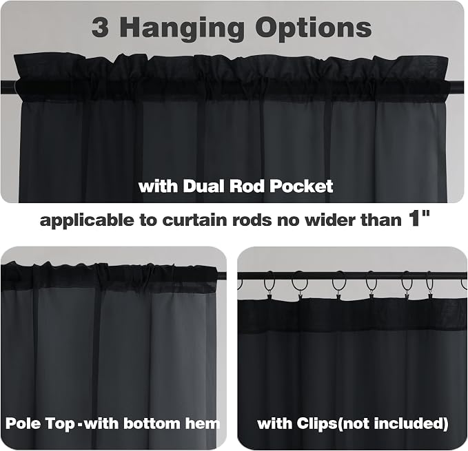 Chyhomenyc Extra Long Black Sheer Curtains 120 Inches Long 2 Panels, Light - Image 3